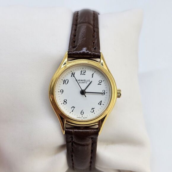 Caravelle Bulova Women Watch 26MM White Dial New Brown Leather Band New Battery - Picture 1 of 14